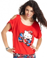 Go Brit! Shoulder cutouts and a print of the British flag add transatlantic swagger to this cute top from Hello Kitty!