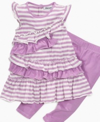 Ruffles and stripes on this tunic and legging set from DKNY are almost as cute as she is. Almost.