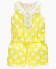 She'll have spot-on sunny style in this darling polka-dot romper from Kids Headquarters.