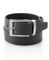 Get double the mileage out of one classic accessory with the reversible design of this smooth leather belt from Tumi.