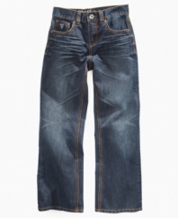 The perfect jeans for lounging around. These relaxed-fit jeans from guess give him room when he's feeling extra casual.