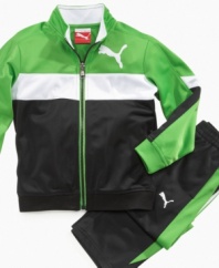 This Puma tricot track jacket is ideal for warm-ups, cool downs and everything in-between.