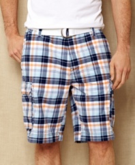 Change your normal cargo pattern with these big plaid shorts from Nautica.