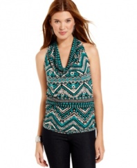 Wake-up your skinny jeans with this top from Pink Rose that boasts cowl neck design and a brilliant tribal-print!