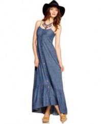A back cutout adds eye-catching appeal to this laid-back Free People chambray maxi dress -- perfect for simple spring style!