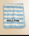 Stripes on the front, solid on the back and remarkably soft all over...this modern baby blanket is sure to be a new forever favorite. CottonMachine washMade in USAFOR PERSONALIZATION Select a quantity, then scroll down and click on PERSONALIZE & ADD TO BAG to choose and preview your personalization options. Please allow 4-6 weeks for delivery. 