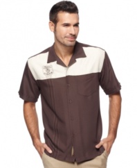 Smooth operator. With a contrasting duo of hues, this Cubavera shirt has unsurpassed cool.