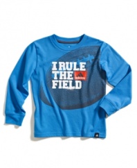 He can pull off a commanding style in this comfy I Rule long-sleeve t-shirt from adidas.