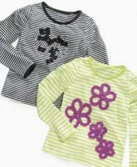 Allover stripes on these long-sleeve tees from So Jenni give her an adorable style she can take to school or out into the sun.