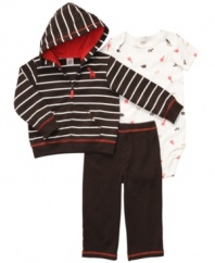 What a zoo! He'll be ready to talk to the animals in this adorable, comfy bodysuit, hoodie and pant set from Carter's.