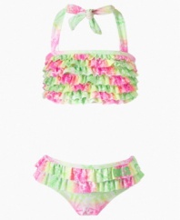 She'll love slithering her way through the sand and sun in this adorable bikini from Guess. (Clearance)