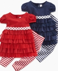 Stripes and frills are fun, especially in this dress and leggings set from Sweet Heart Rose.