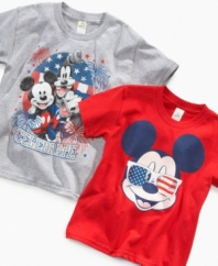 He can show off his patriotism and sport the mouse with the magic thanks to these t-shirts from Mad Engine.