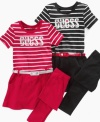 She'll heart this cute look. A belted tunic with a heart-filled graphic and a pair of matching leggings, this Guess set gives your little one sweet style.