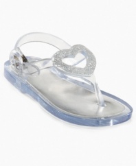 She may not wear her heart on her sleeve yet, but she'll wear it on her foot with these sweet jelly sandals from First Impressions.