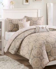 Inspired by the traditional splendor of the Spanish city, this Cadiz comforter set evokes a calming effect with muted floral prints. Piped edges adorn shams and decorative pillows for extra flair.