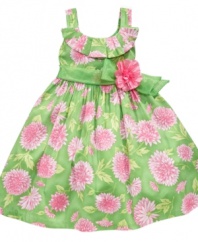 Your budding beauty will have no problem standing out in this vibrant floral dress from Bonnie Jean.