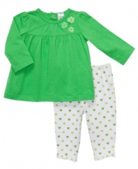 One lucky lady. Shamrock detail and bright colors on this Carter's tunic and leggings set will let everyone know that she's the only good luck charm you need.