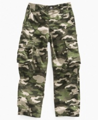 Always a standout style, these camouflage cargo pants from Greendog will carry his look throughout the weekend.
