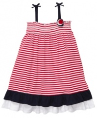 Set her style sailing in this darling nautical striped dress from Osh Kosh.