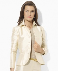 Rendered in lustrous silk dupioni, this Lauren by Ralph Lauren jacket is an ideal piece for a formal affair.