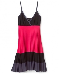Fine pleats and fab colorblocks make Un Deux Trois' sleeveless dress a must-have for summer special events.