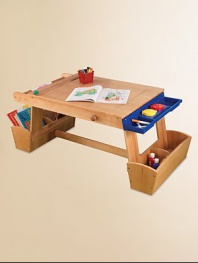 Unleash their imaginations! This deluxe art table gives budding artists everything they need to create their next masterpiece- deep storage compartments hold all their supplies while a handy drying rack keeps their finished pieces flawless.