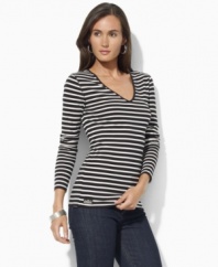 Chic sailor stripes infuse Lauren by Ralph Lauren's classic cotton jersey V-neck with breezy maritime style.