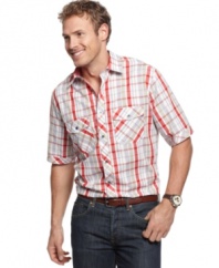 Change it up from the usual with this crisp, cool plaid shirt from Alfani RED.