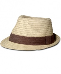 A modern twist on an old style. This straw fedora from American Rag will transform you into a gentleman with classic taste.