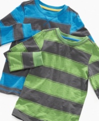Sweet style. He can look cool and keep comfy in these long-sleeve striped rugby shirts from Greendog.