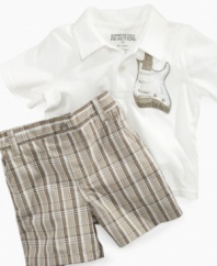 No strings attached. Strum him into sweet style with this rockin' polo shirt and short set from Kenneth Cole.