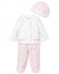 The perfect companion for the newborn in your life, Little Me's take-me-home set is blooming with floral details from head to toe.