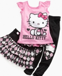 Add a pretty, preppy twist to her style with the adorable argyle ruffles on this comfy skirt from Hello Kitty.