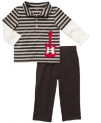 Keep him rockin' through the day in this handsome striped shirt and pant set from Carter's.