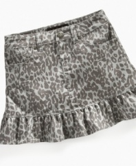 Jungle boogie. Fun ruffles on this leopard-print skirt from Baby Phat will make her want to dance.