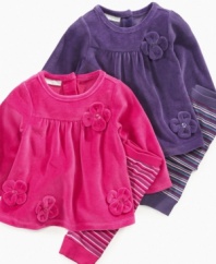 This velour flower tunic and leggings set from First Impressions is extra cute, extra convenient and extra easy to care for and clean.