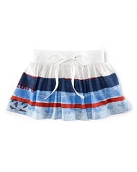 Making a splash in bold sailor-inspired stripes, this breezy flared skirt in soft cotton jersey channels sweet nautical style.