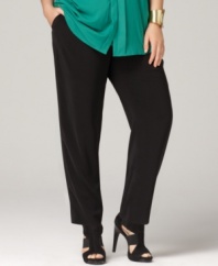 Get the chic comfort of DKNYC's slim leg plus size pants, featuring a drawstring waist and relaxed fit.