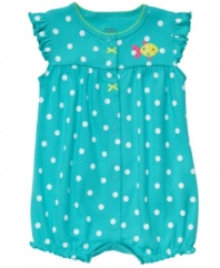 A fishy story. No one will doubt just how adorable she is in this sweet polka-dot romper from Carter's.