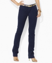The epitome of contemporary style and comfort, this chic chino from Lauren Jeans Co. is rendered in a soft stretch cotton blend with a straight-leg silhouette.