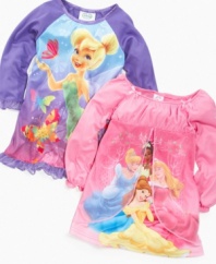 Send her to bed with her best friends when she's wearing these pajama sets with Disney Princesses and Tinkerbell graphic front. (Clearance)