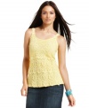 INC's lovely layered tank takes its frills from delicate crochet! Try it with denim, shorts or a sweeping maxi skirt.