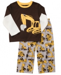 Give him a real pick-me-up before he drifts off with this fun graphic shirt and pant sleepwear set from Carter's.