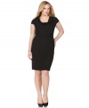 Redefine power dressing in this polished plus size Calvin Klein dress featuring a softly draped cowl neckline and waist-nipping belt.