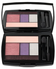 Infinitely luminous.  Sensationally smooth.  All-in-one 5 shadow palette to brighten eyes. Inspired by Tresor Midnight Rose and the majestic hue of purple, Midnight Roses- Lancôme's Fall 2012 Color Collection- evokes mischievous femininity and glamour. Lancôme's versatile, all-in-one palette conveniently creates a full eye look for day or night. Build with absolute precision and apply the shades in 5 simple steps (all over, lid, crease, highlighter and liner) to design your customized eye look. Contour, sculpt and lift in soft day colors or intensify with dramatic evening hues for smoldering smoky effects.