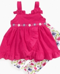 Wrap her up in sweet style with this adorable tank dress and floral legging set from Kids Headquarters.