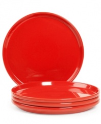 Keep the kitchen and table in check with Stax Living dinnerware. A cherry-red glaze adorns salad plates for everyday use, in a shape designed for efficient stacking and storage. Perfect for small spaces!