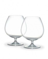 Treat your brandy and cognac in the style it deserves with this classically shaped pair of vintage inspired glasses. A clean, elegant design that suits the modern lifestyle. Simple enough for everyday use, it also complements fine china and silver.