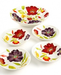 Blossoming in the brightest hues, Chloe dinnerware sets the tone for cheerful dining. Hand-painted serving and single-portion bowls for pasta or salad work together in Laurie Gates' signature style for a table that always feel fresh.